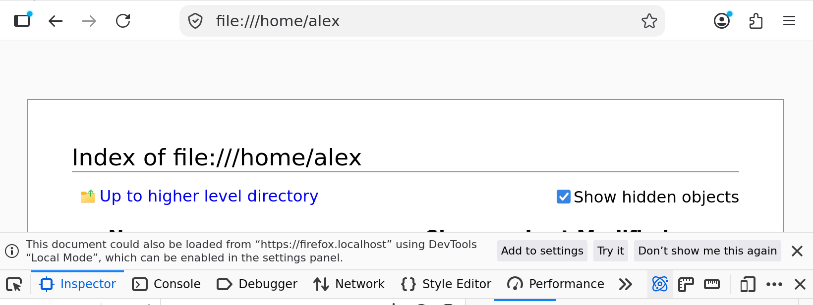 The notification shown when loading file:// URL