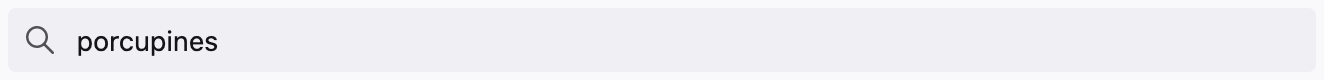 Image of the address bar input showing "porcupines" text