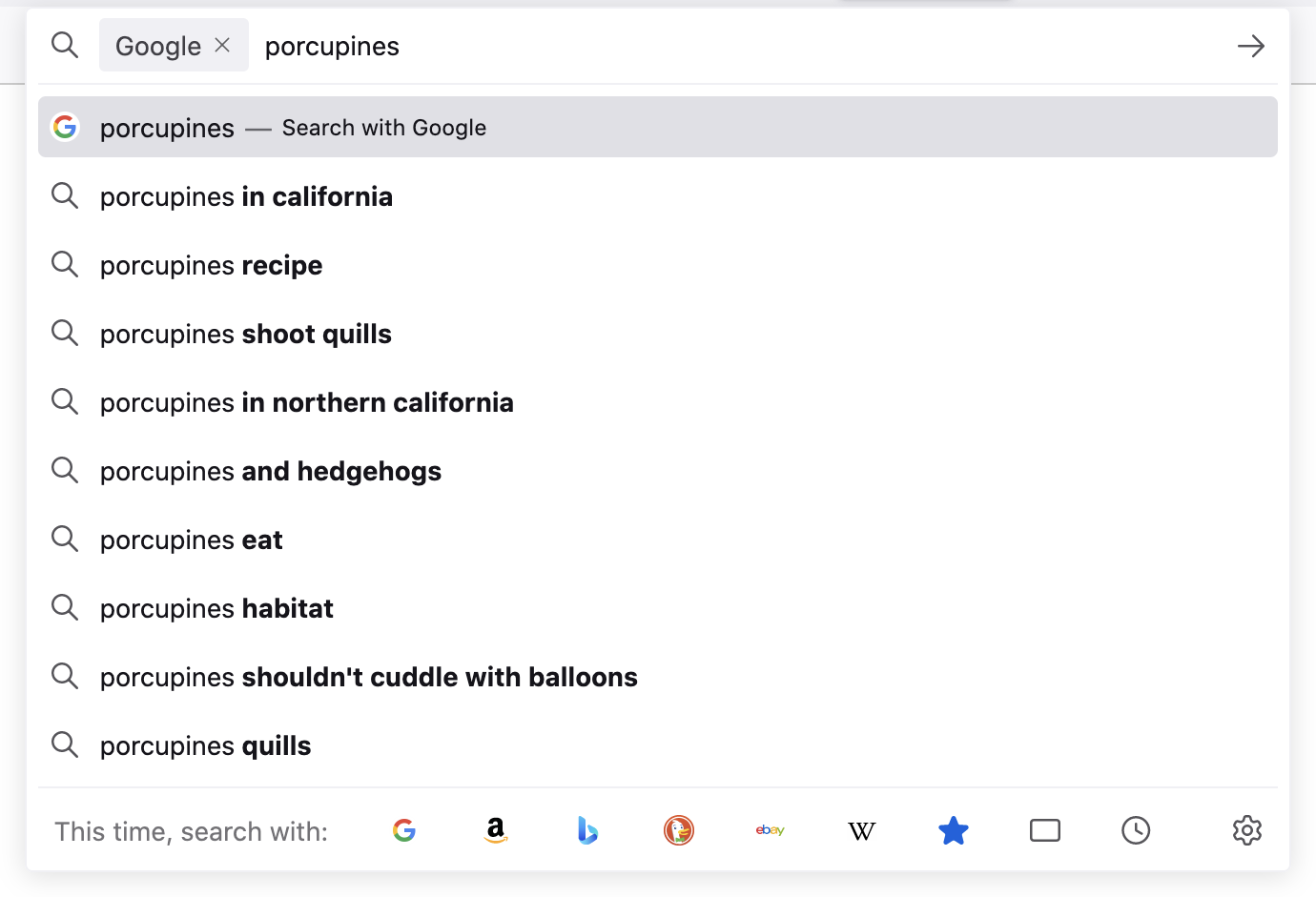 Image of the view showing search mode